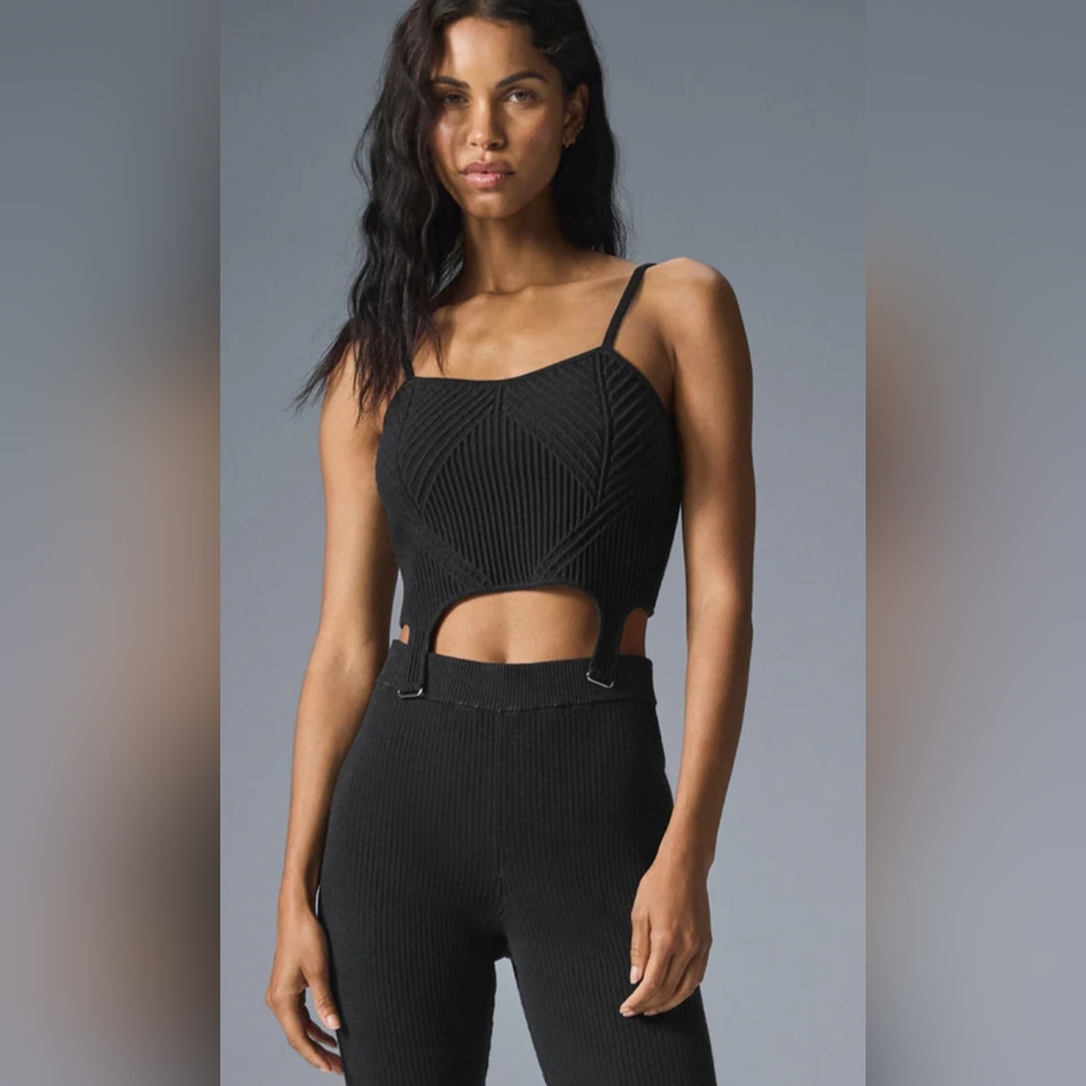 SOLD!!!!!  Alo Denim Knit Garter Tank In Black Size Medium - Picture 8 of 9